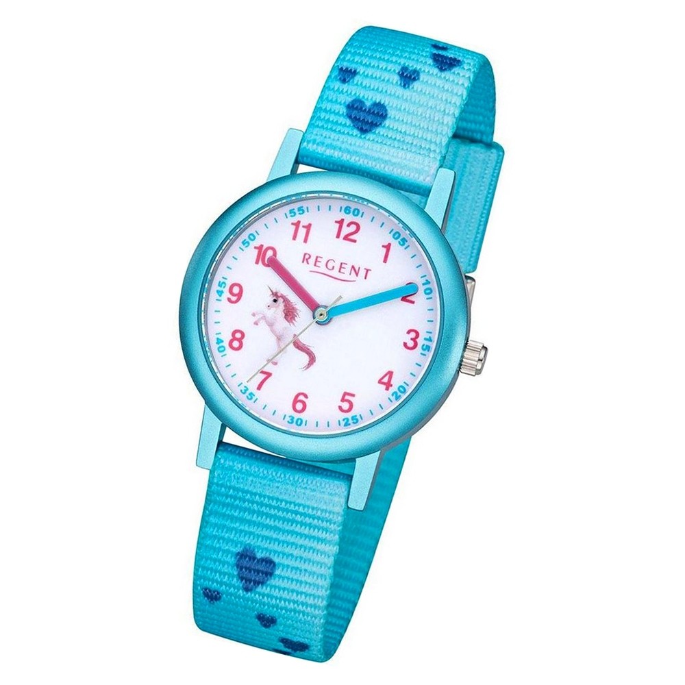 Regent Kinder Armbanduhr Textil Quarz-Uhr Analog blau F-1208 URF1208