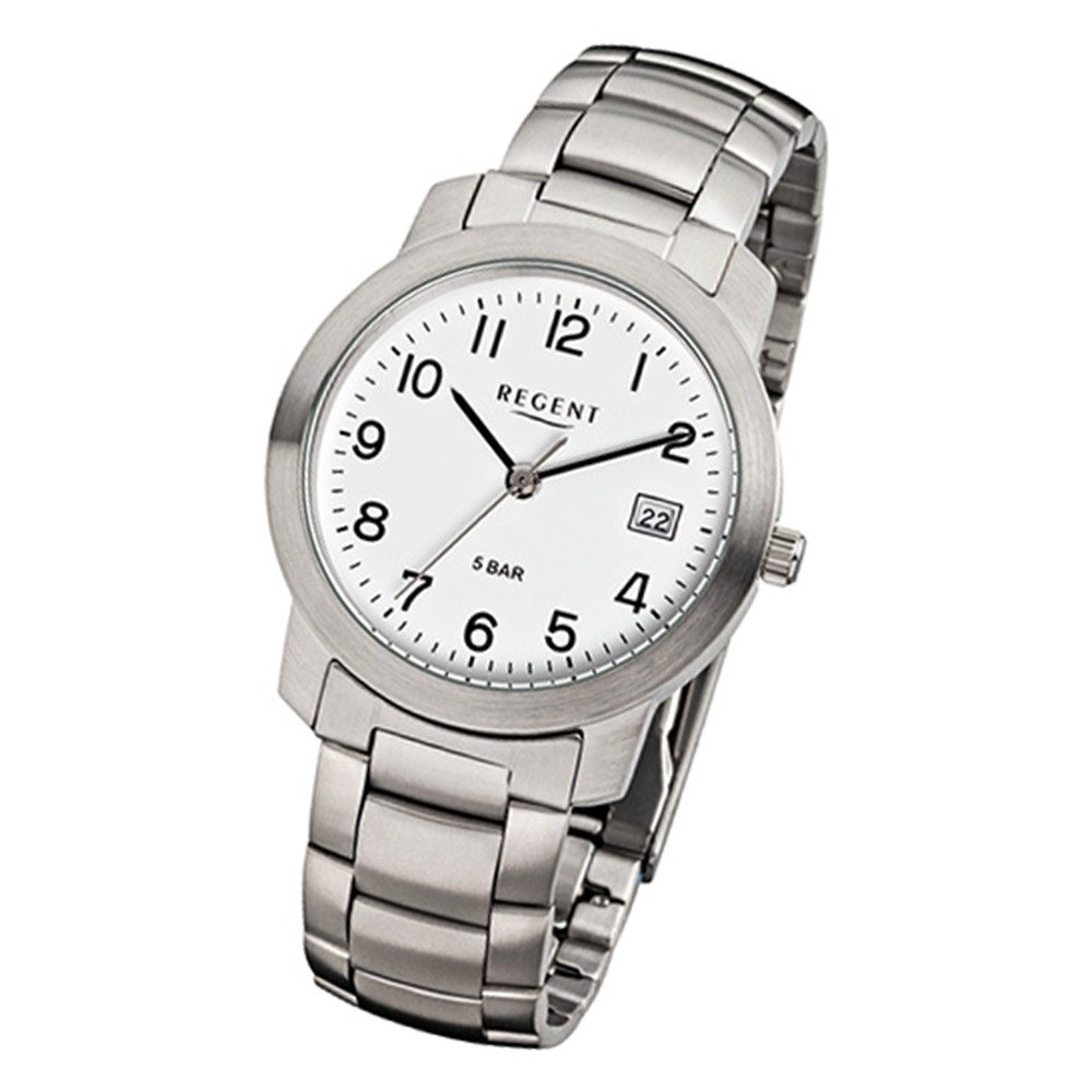 Regent Herren-Armbanduhr Quarz-Uhr Stahl-Armband silber URF127