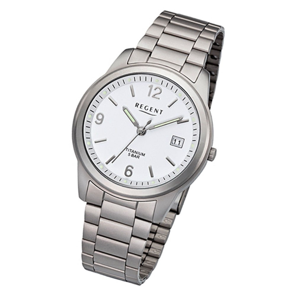 Regent Herren Armbanduhr Analog F-206 Quarz-Uhr Titan silber URF206