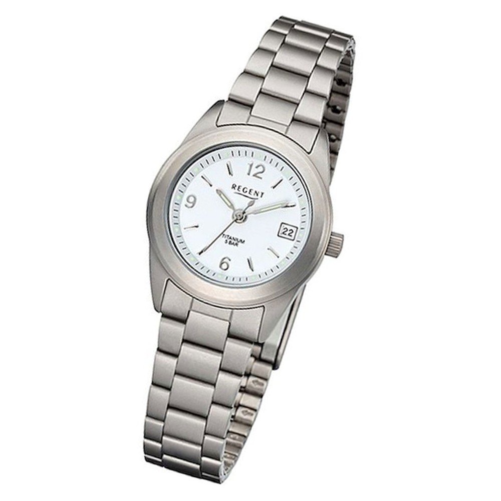 Regent Damen Armbanduhr Analog F-256 Quarz-Uhr Titan silber URF256