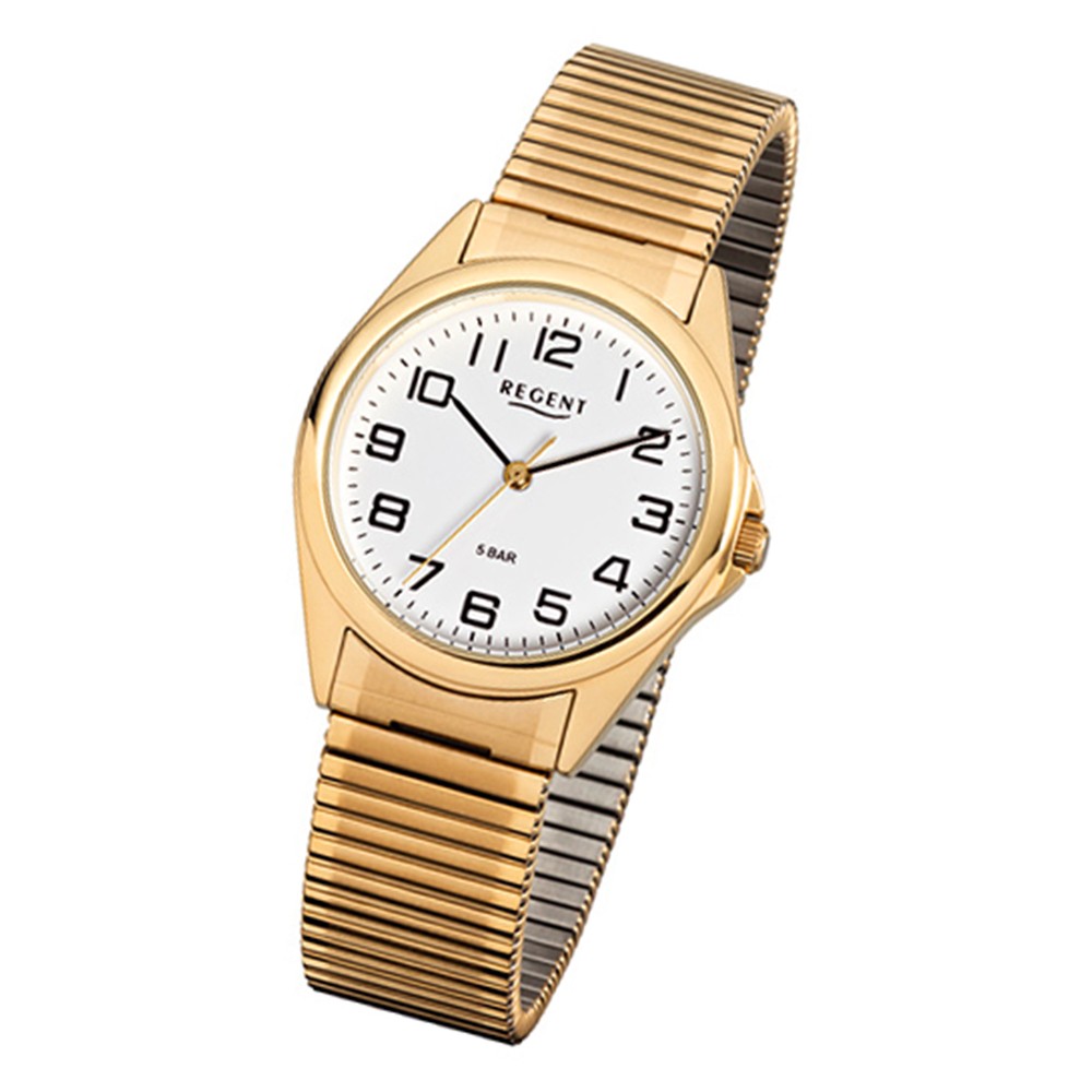 Regent Herren-Armbanduhr F-296 Quarz-Uhr Stahl-Armband gold URF296