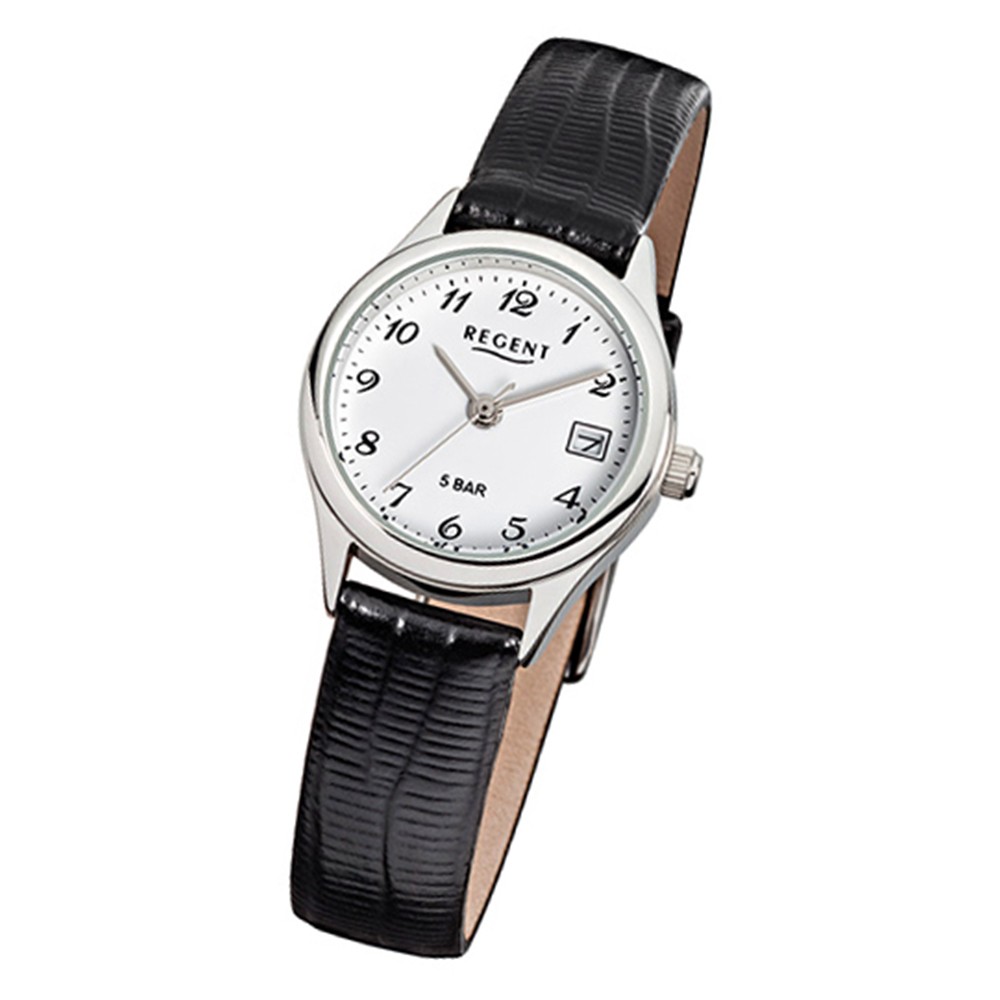 Regent Damen-Armbanduhr F-326 Quarz-Uhr Leder-Armband schwarz URF326