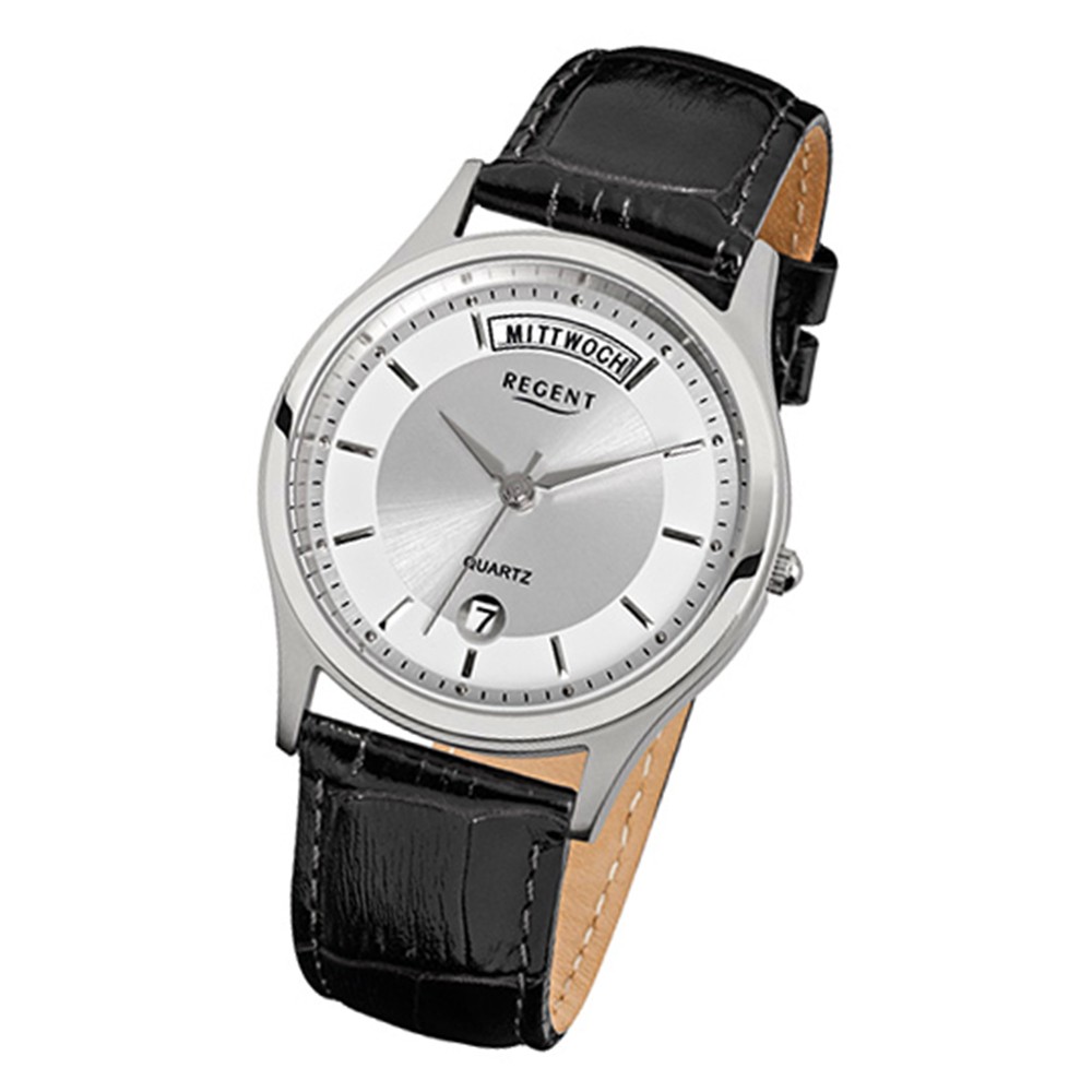 Regent Herren-Armbanduhr Quarz Leder schwarz Herrenuhr mit Lederband Uhr URF354