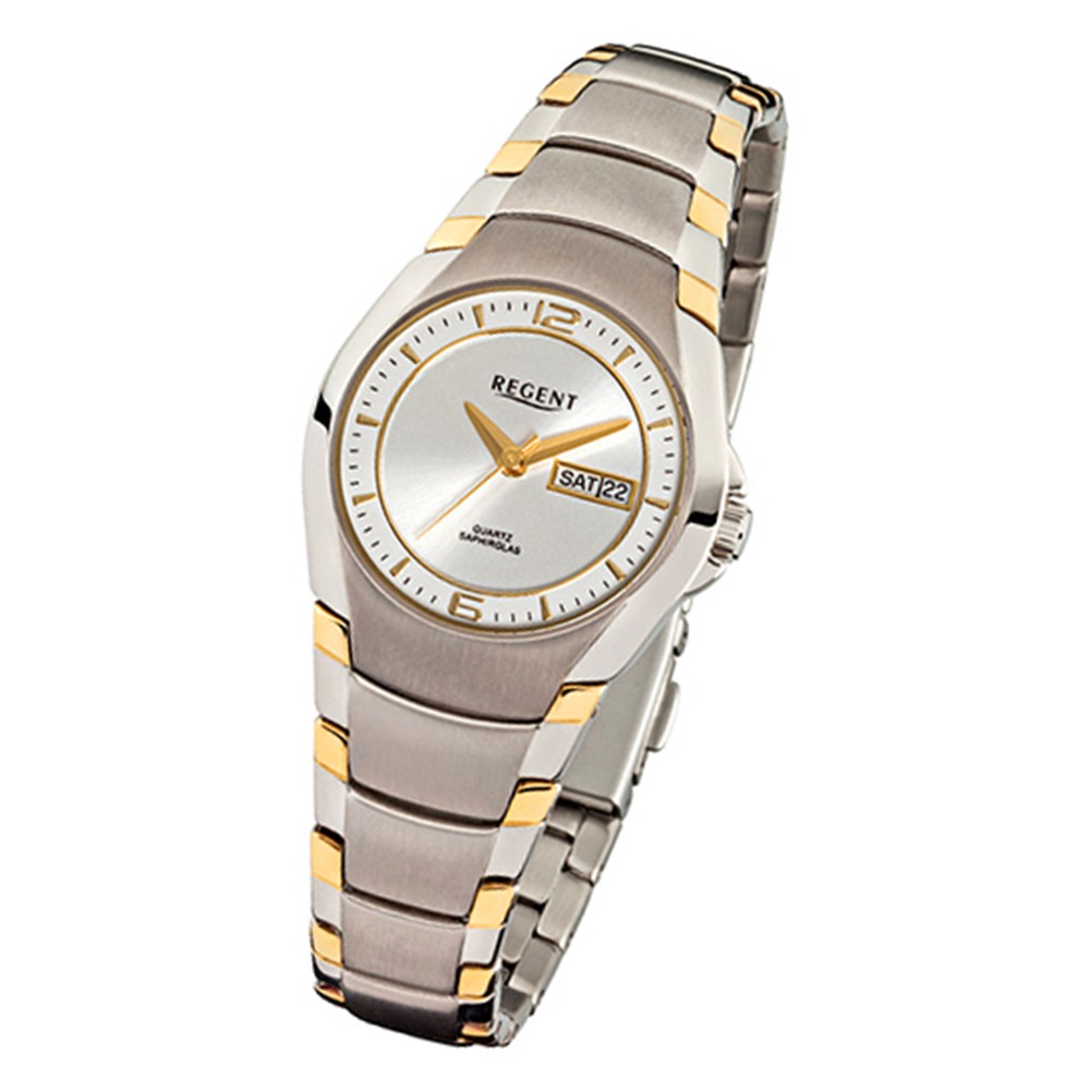 Regent Damen-Armbanduhr F-540 Quarz-Uhr Titan-Armband silber grau gold URF540
