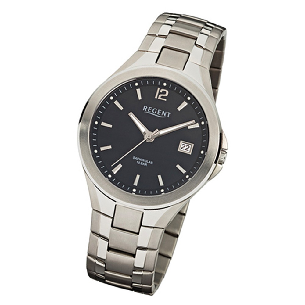 Regent Herren-Armbanduhr F-550 Quarz-Uhr Titan-Armband silber URF550