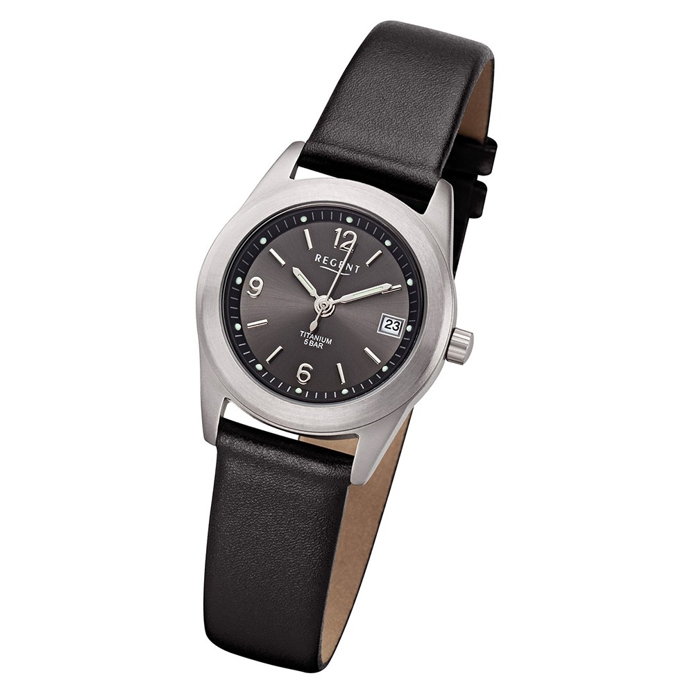 Regent Damen Armbanduhr Analog F-659 Quarz-Uhr Titan schwarz URF659