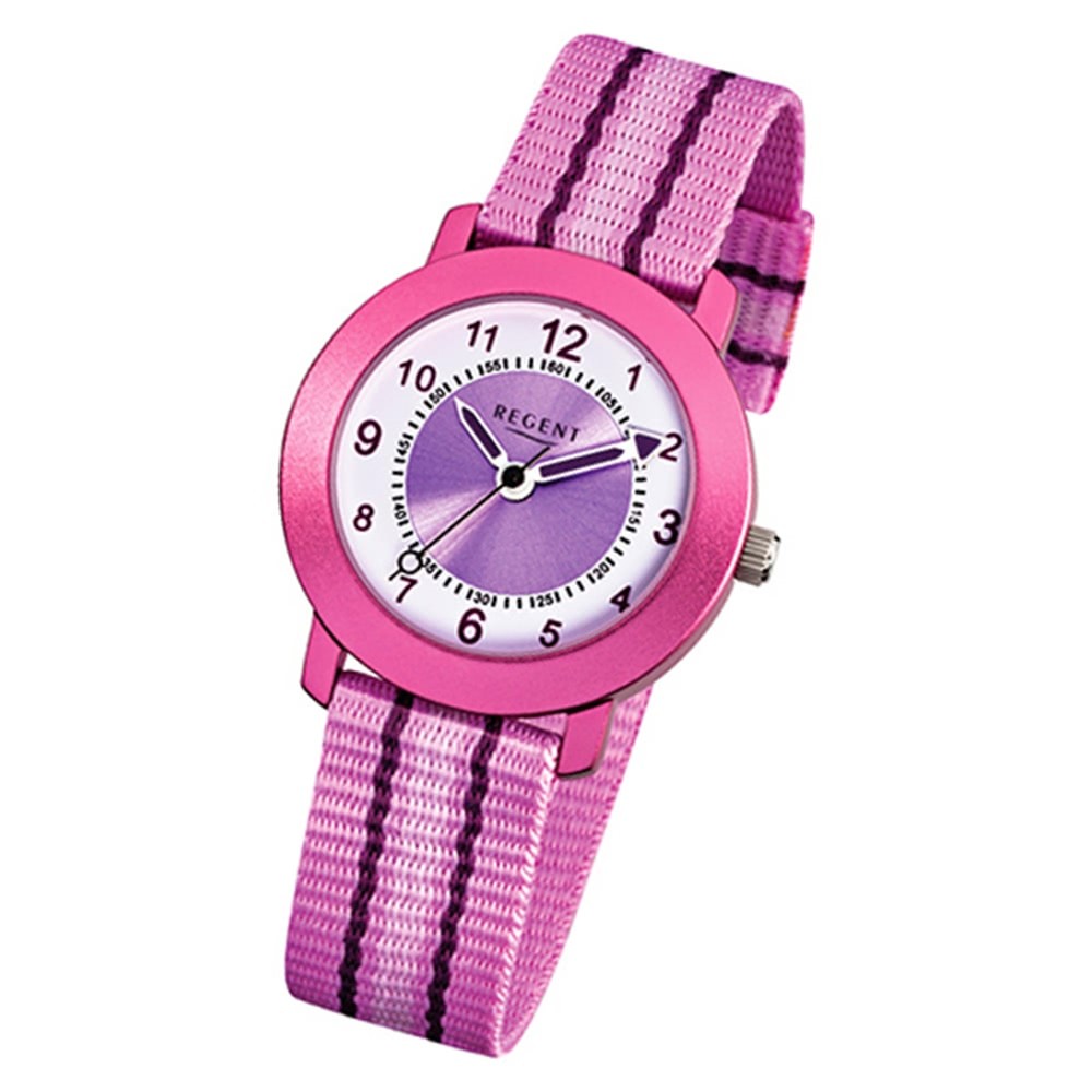 Regent Armbanduhr Kinder Quarz Aluminium Textil rosa Mädchen Uhr URF725