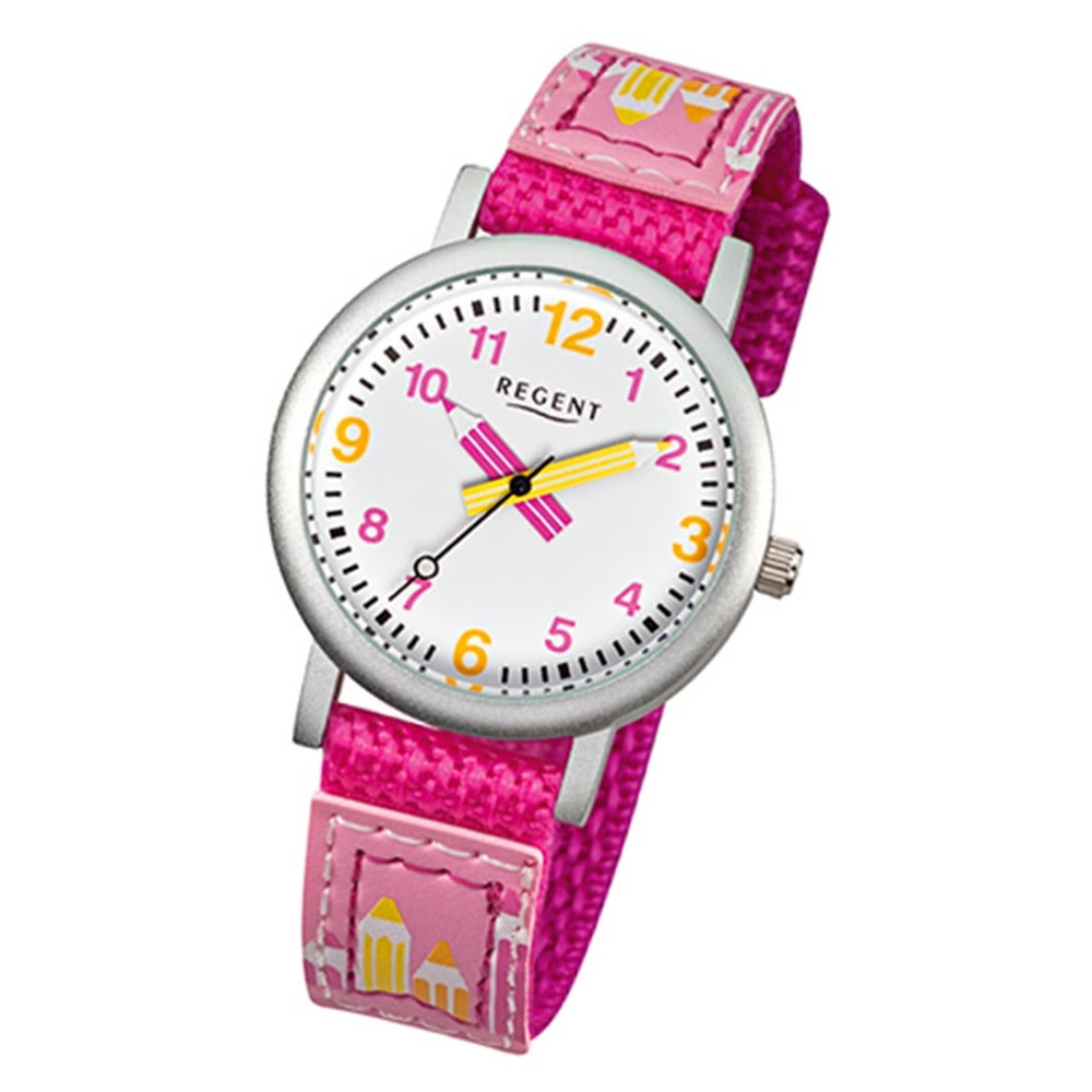 Regent Kinder Aluminium Armbanduhr Stifte Quarz Textil pink Mädchen Uhr  URF730