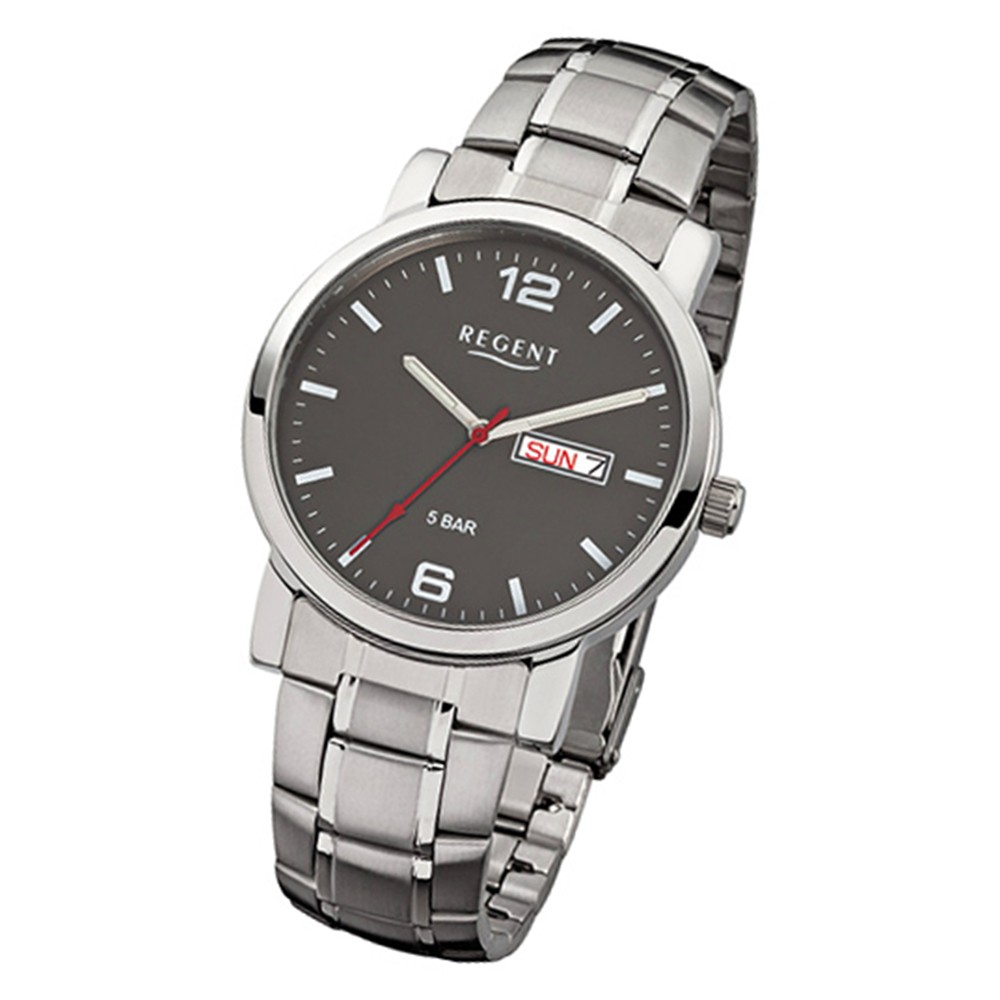 Regent Herren-Armbanduhr F-781 Quarz-Uhr Stahl-Armband silber URF781