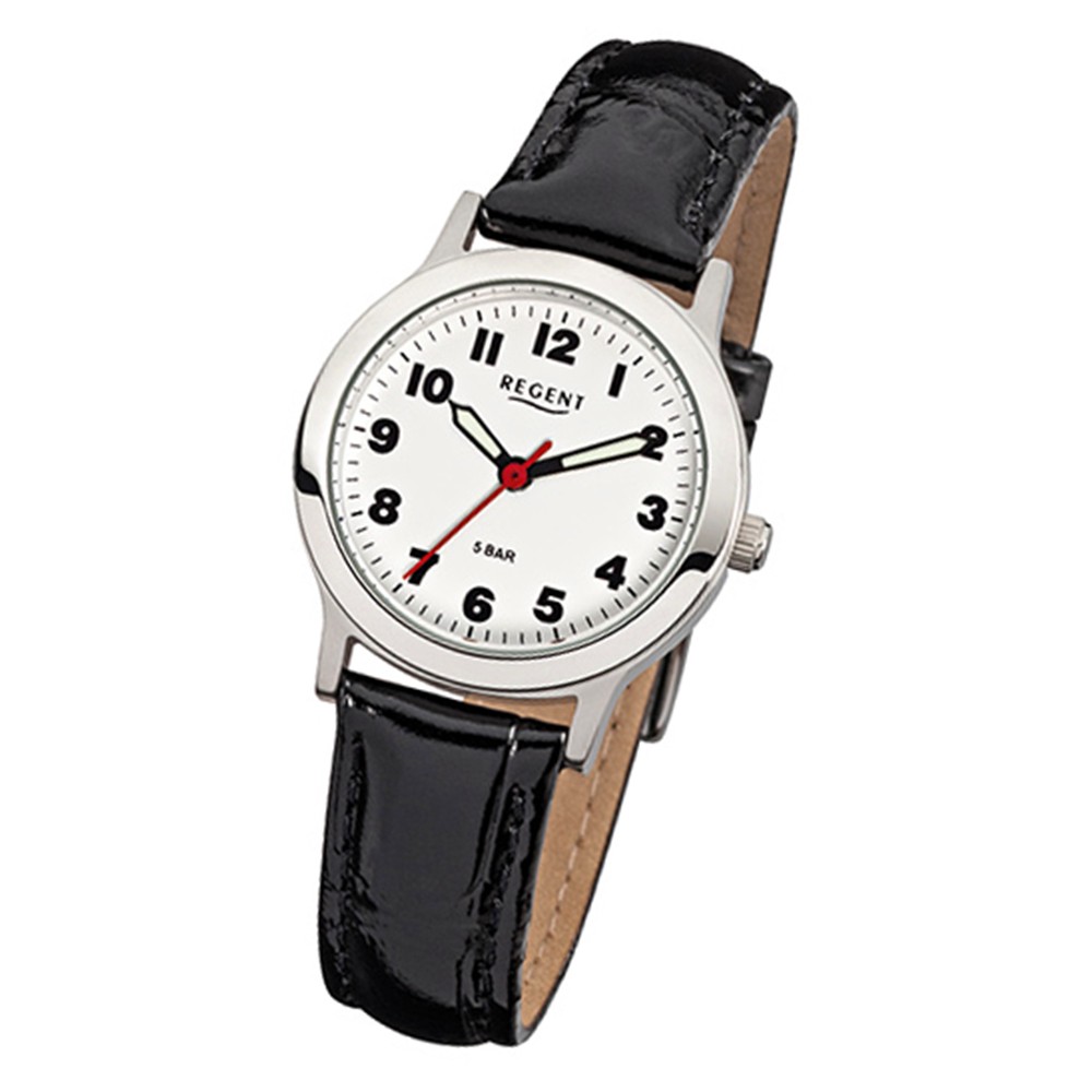 Regent Damen-Armbanduhr F-826 Quarz-Uhr Leder-Armband schwarz URF826