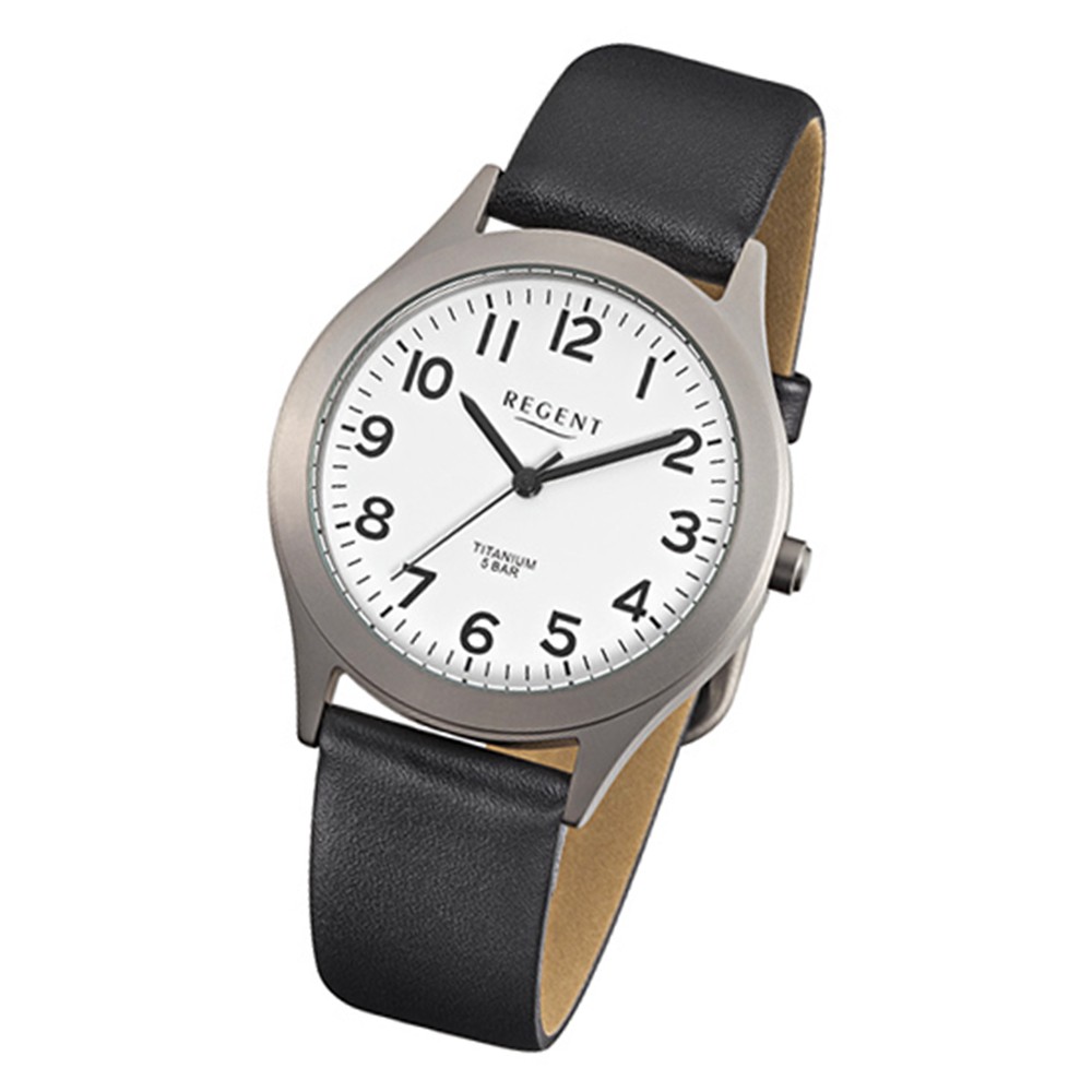 Leder-Armband schwarz URF842 Titan-Uhr Regent F-842 Herren-Armbanduhr