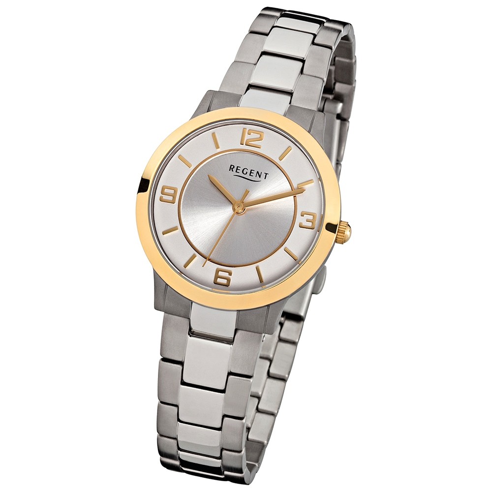 Regent Damen Armbanduhr Titan Uhr Mineralglas Quarzwerk silber grau URF861
