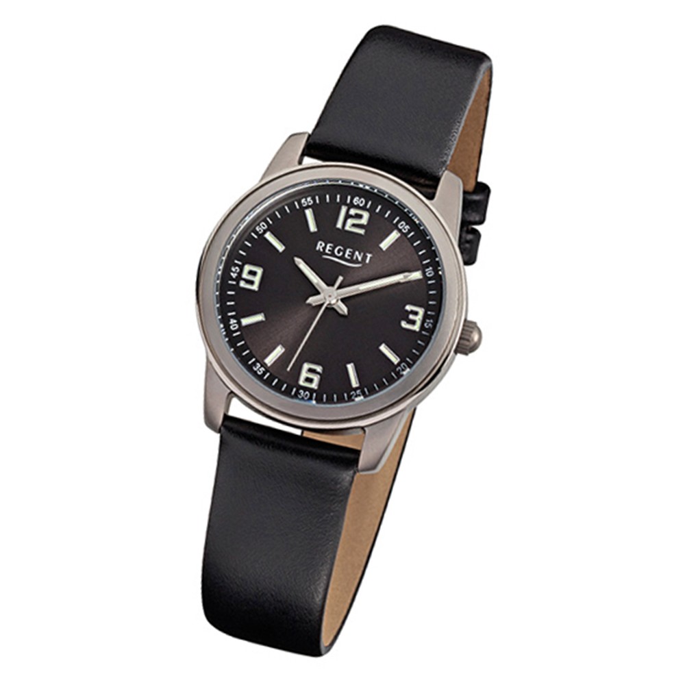 Regent Damen Armbanduhr F 868 Titan Uhr Leder Armband Schwarz Urf868