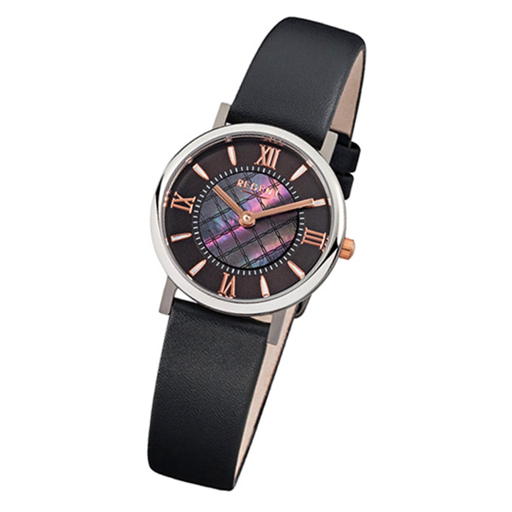 Regent Damen-Armbanduhr F-870 Titan-Uhr Leder-Armband schwarz URF870