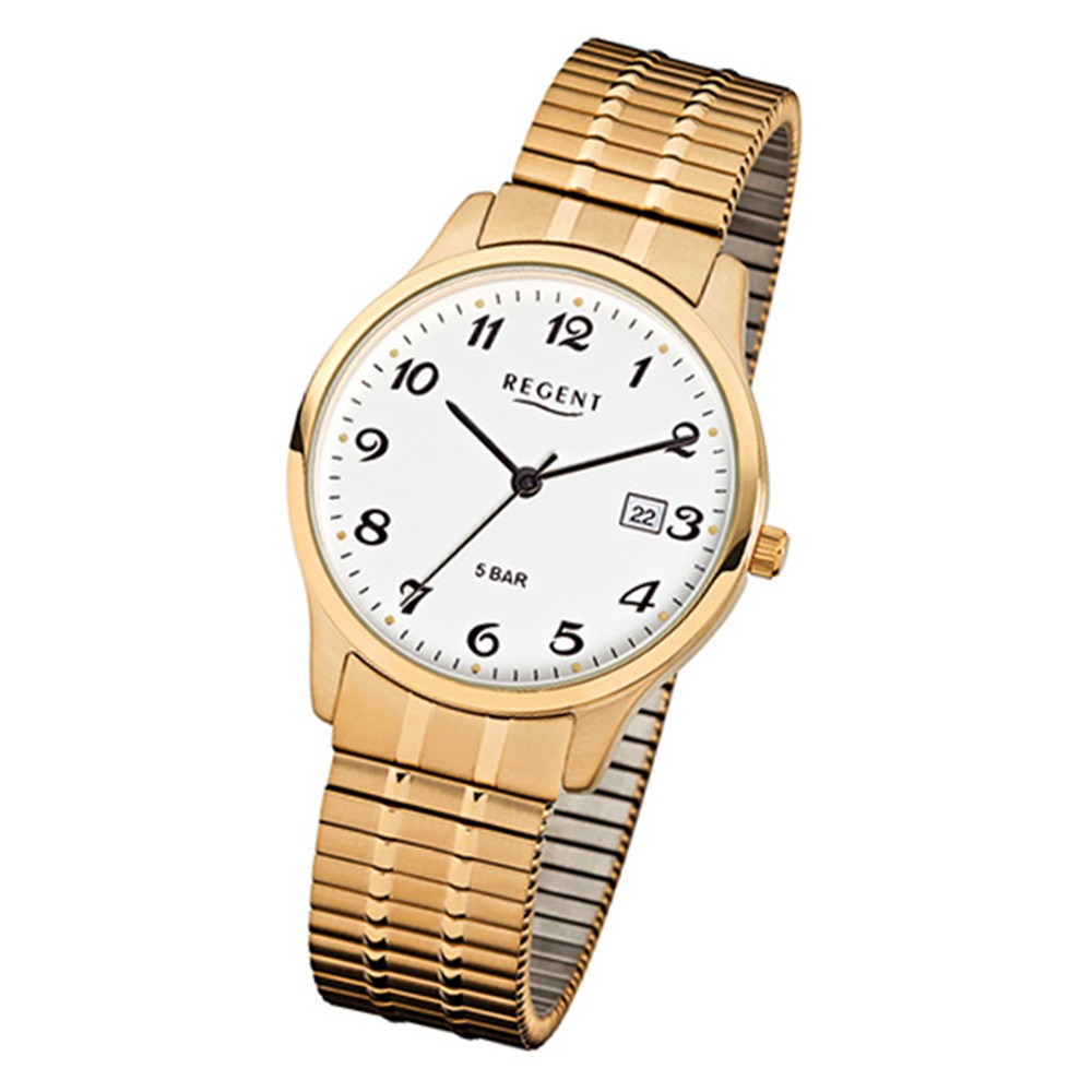 Regent Herren-Armbanduhr F-876 Quarz-Uhr Stahl-Armband gold URF876