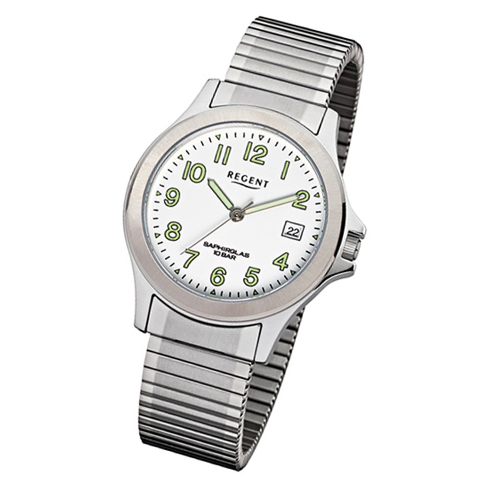 Regent Herren-Armbanduhr F-879 Quarz-Uhr Stahl-Armband silber URF879