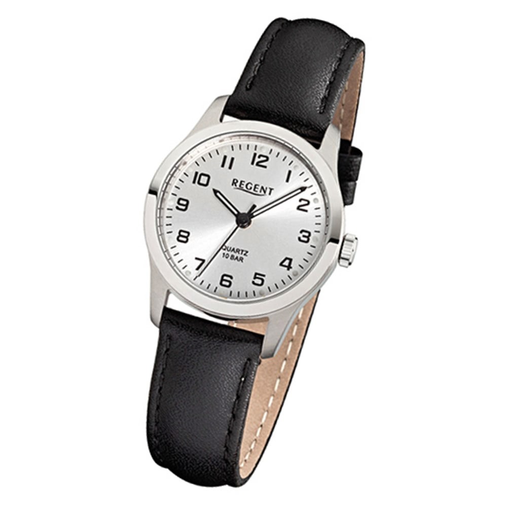 Regent Damen-Armbanduhr Titan-Uhr Quarz Leder schwarz Leuchtzeiger Uhr  URF899