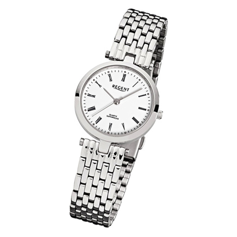Regent Damen-Armbanduhr F-907 Quarz-Uhr Stahl-Armband silber URF907
