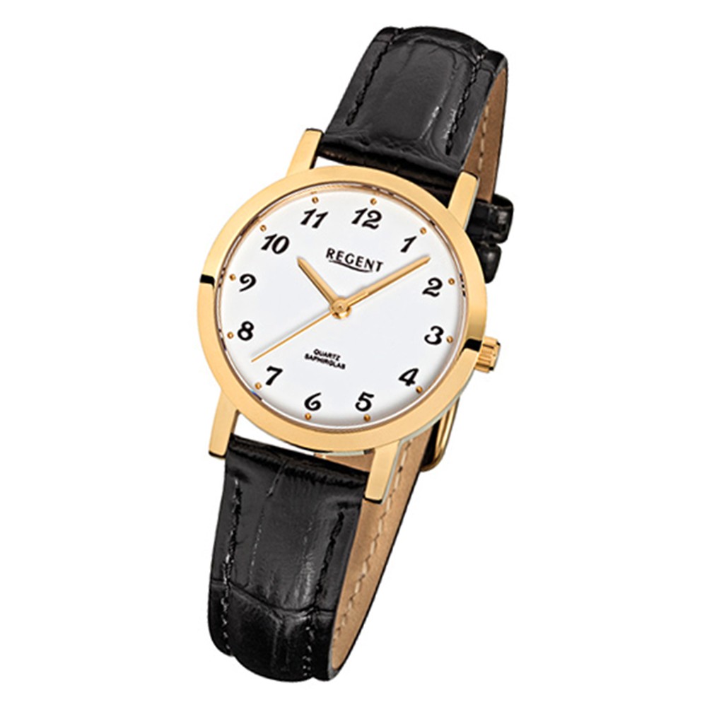 Regent Damen-Armbanduhr F-934 Quarz-Uhr Leder-Armband schwarz URF934