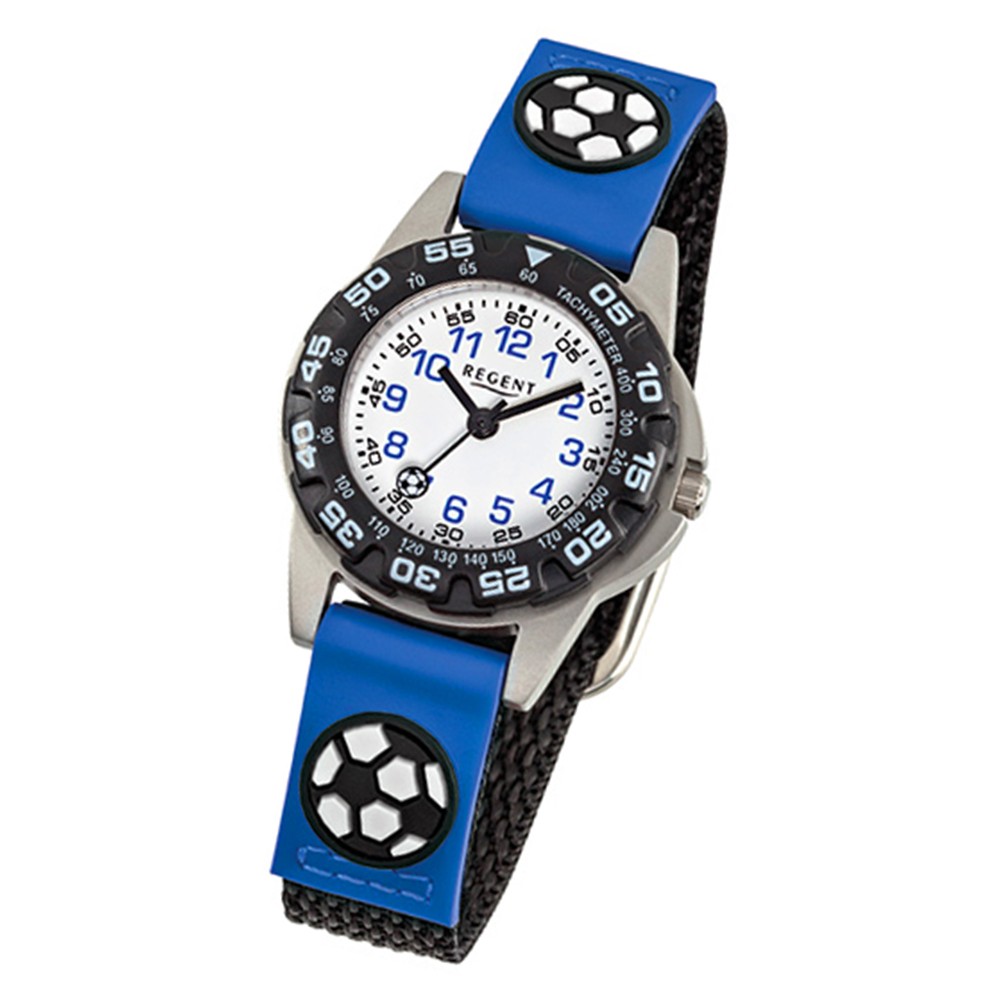 Regent Kinder-Armbanduhr F-942 Quarzuhr Textil-Armband blau schwarz URF942
