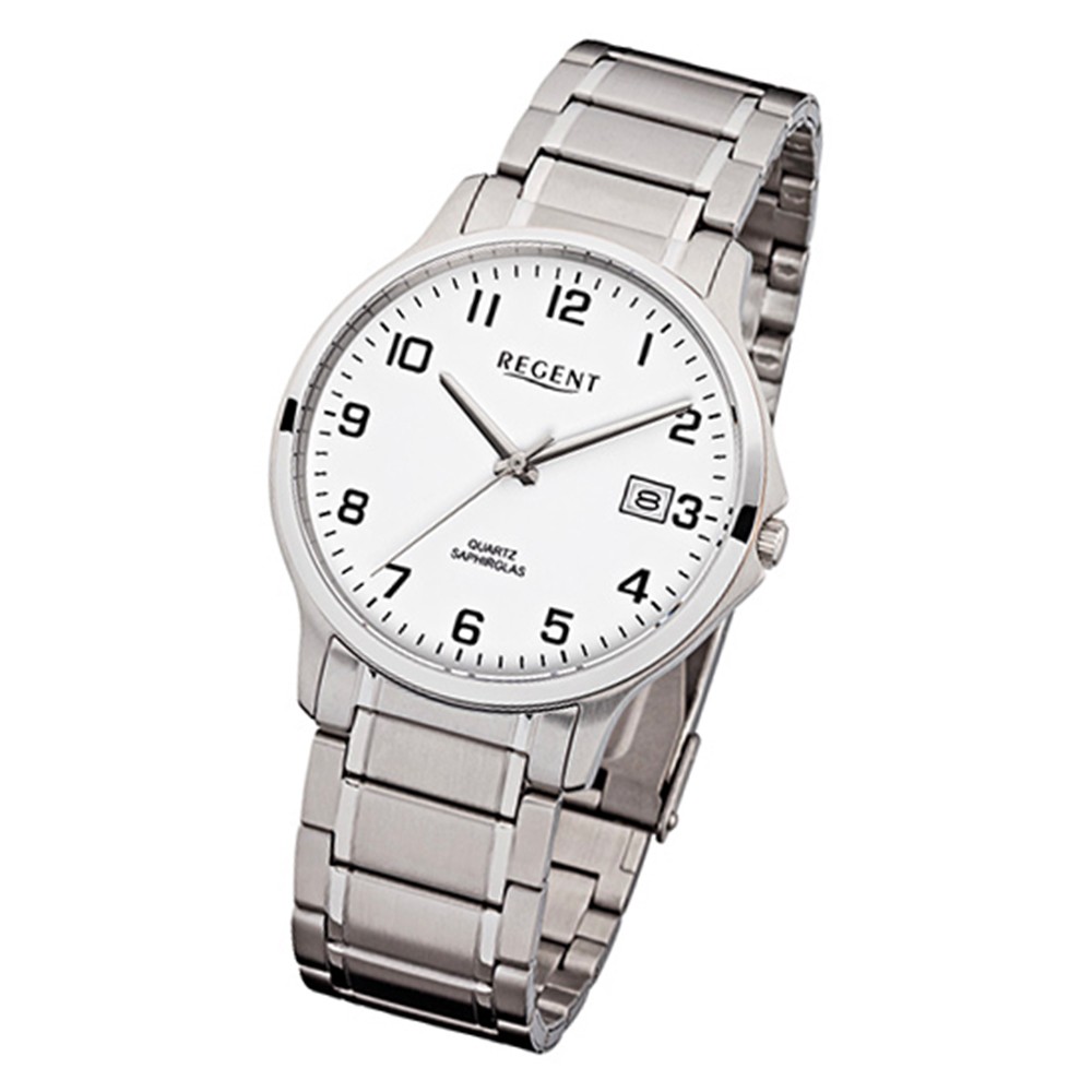 Regent Herren-Armbanduhr F-963 Quarz-Uhr Stahl-Armband silber URF963