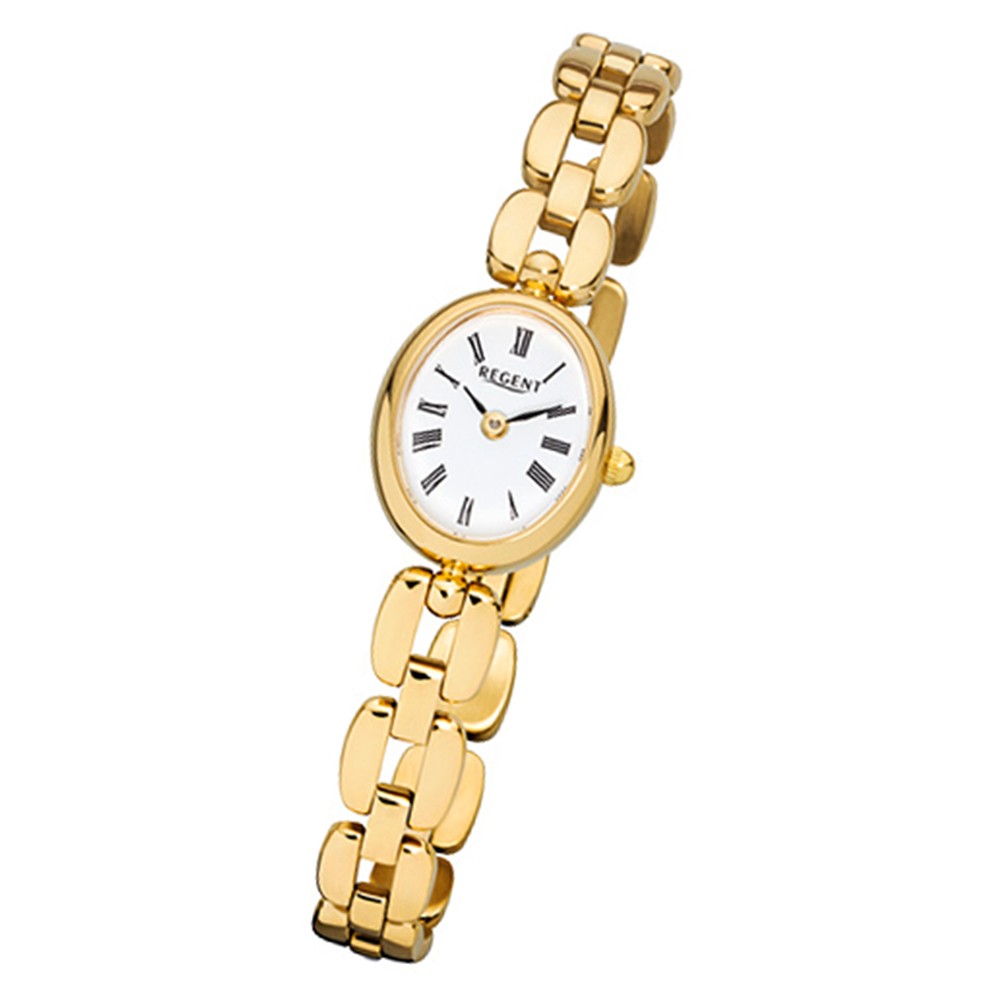 Regent Damen-Armbanduhr F-1407 Quarz-Uhr Mini Stahl-Armband gold URF969