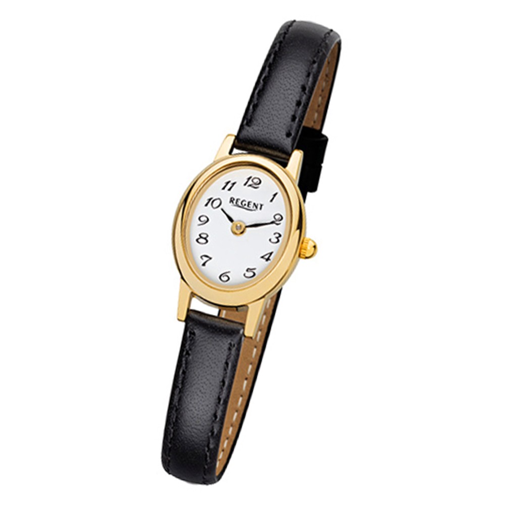 Regent Damen-Armbanduhr F-977 Quarz-Uhr Mini Leder-Armband schwarz