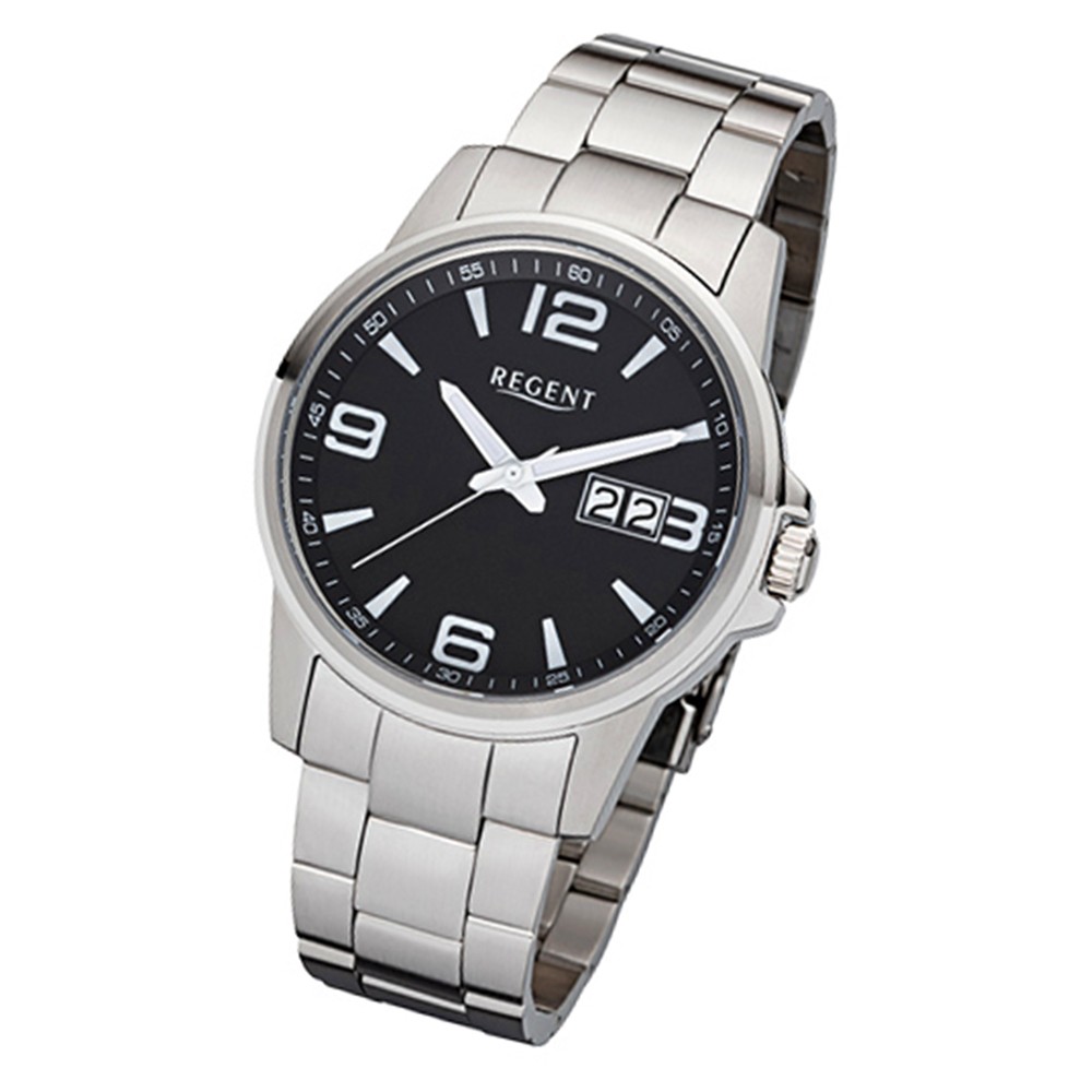 Regent Herren-Armbanduhr F-993 Quarz-Uhr Stahl-Armband silber URF993