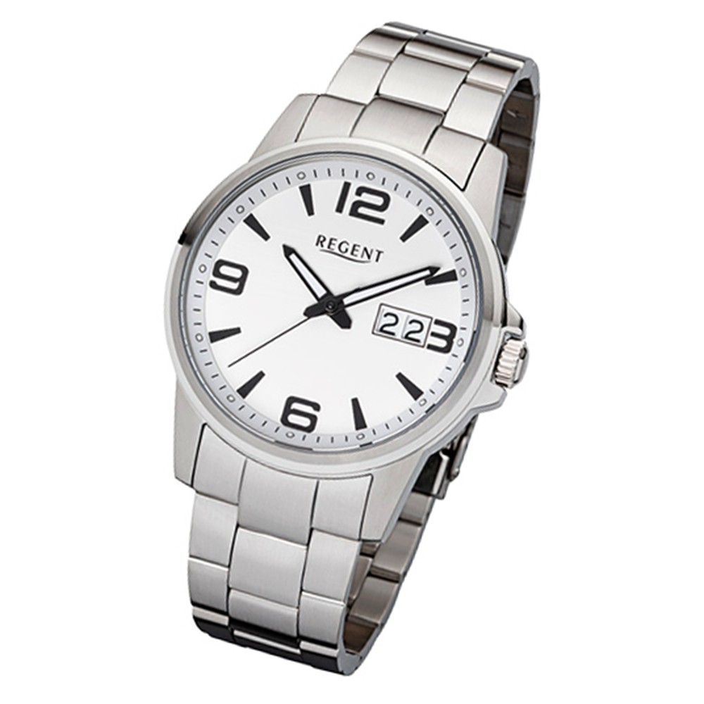 Regent Herren-Armbanduhr F-994 Quarz-Uhr Stahl-Armband silber URF994