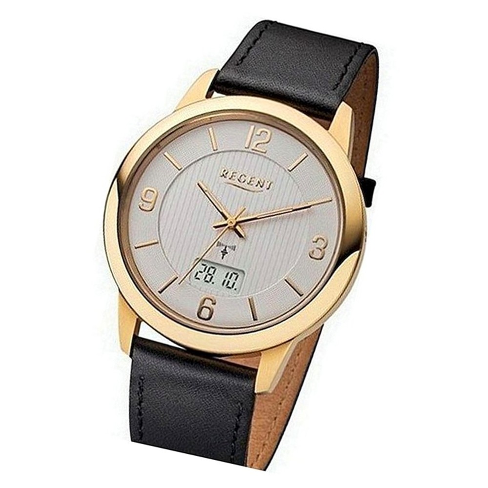 Regent Herren Funkuhr Analog-Digital FR-200 Funk-Uhr Leder schwarz URFR200