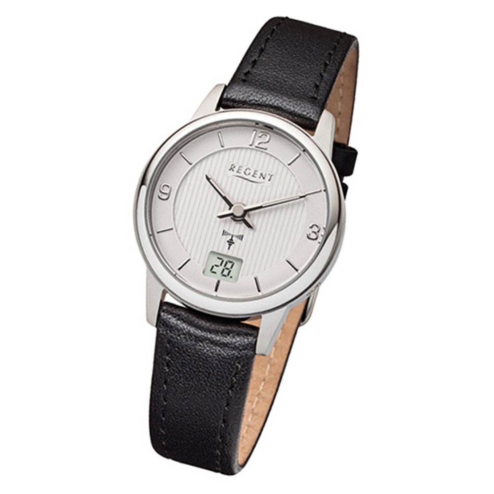 Regent Damen-Armbanduhr 32-FR-201 Funkuhr Leder-Armband schwarz URFR201
