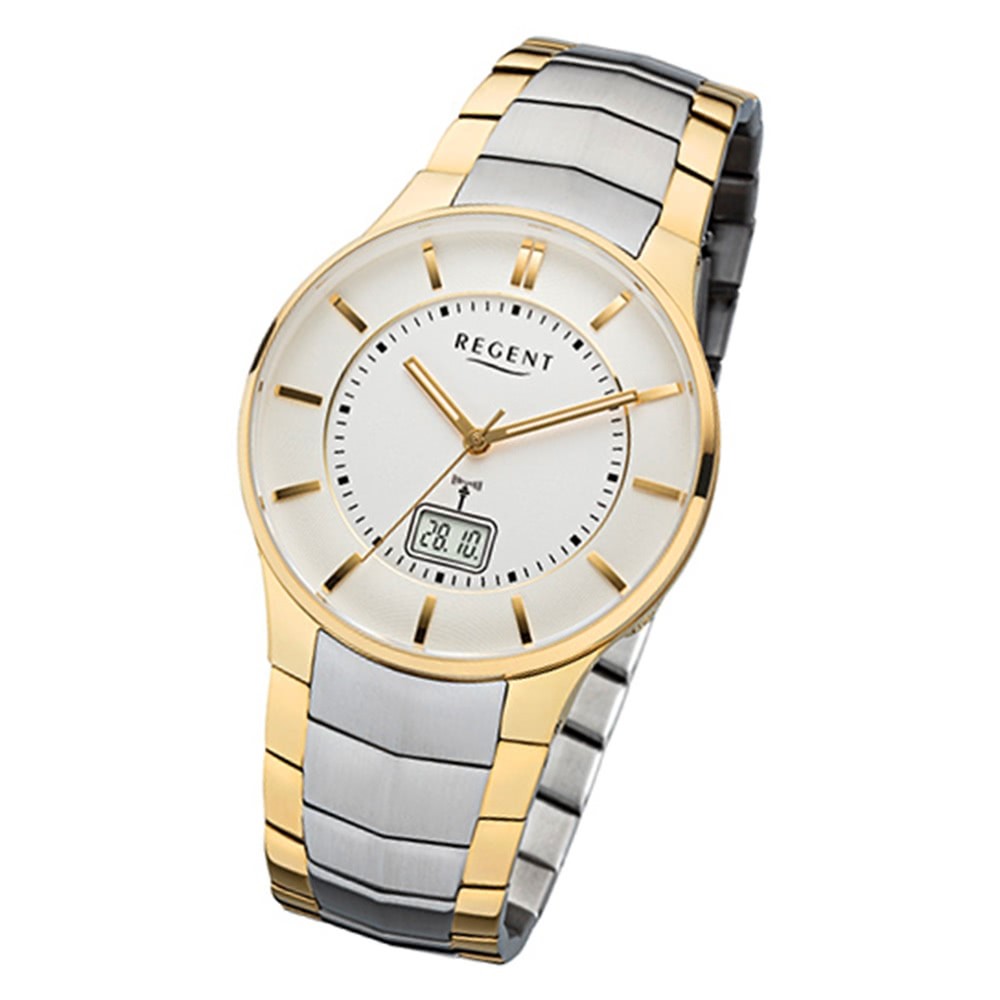 Regent Herren-Funkuhr 32-FR-213 Armbanduhr Edelstahl silber gold URFR213