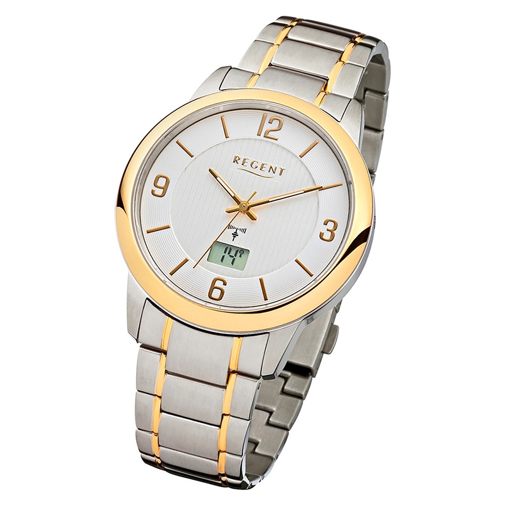Regent Funkuhr Analog Digital FR-227 Funk-Uhr Metall silber gold URFR227