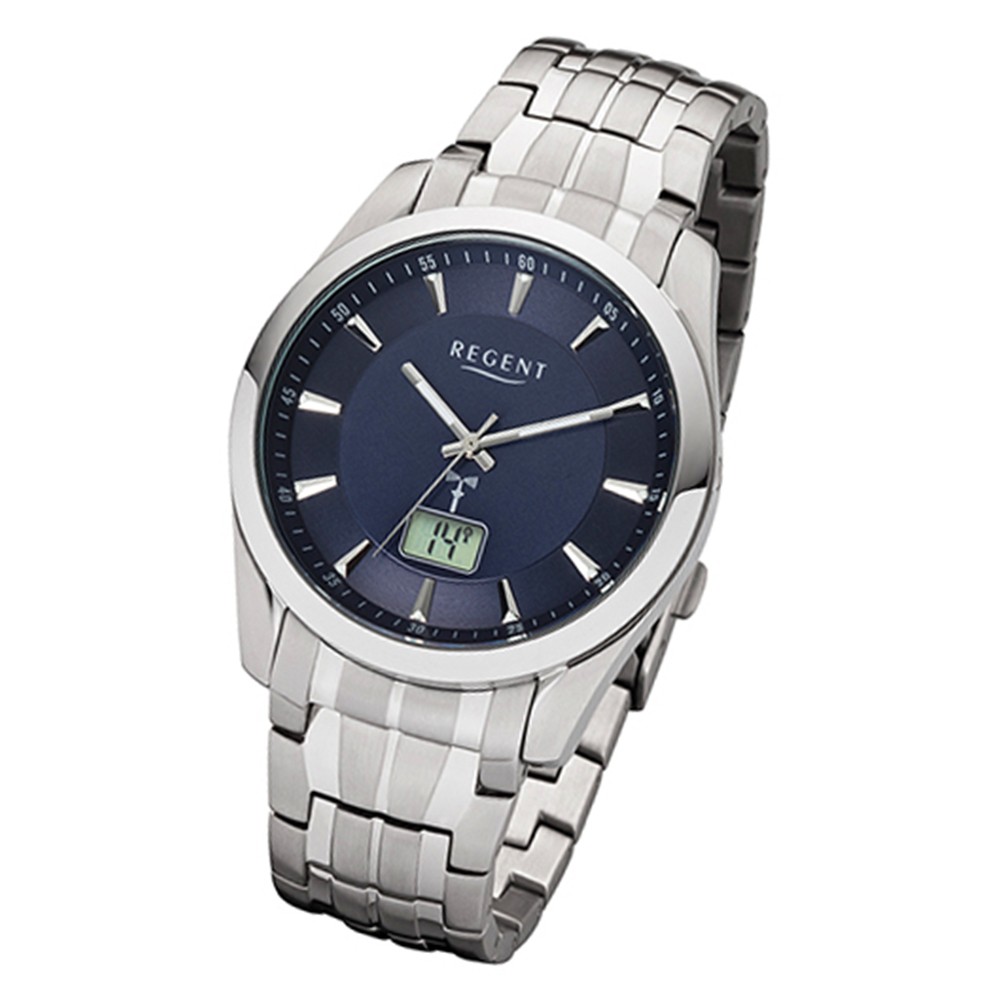 Regent Herren-Armbanduhr FR-235 Funkuhr Stahl-Armband silber grau URFR235