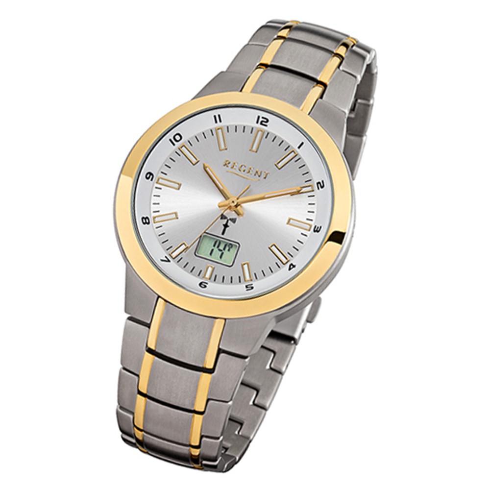 Regent caballeros-reloj pulsera fr-239 radiocontrolado Titan Gold-brazalete gris oro urfr 239