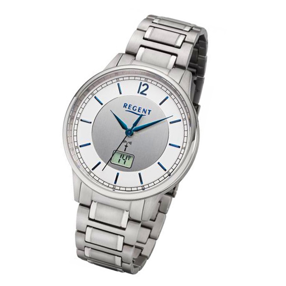 Regent Herren Funkuhr Analog-Digital FR-250 Funk-Uhr Titan silber URFR250