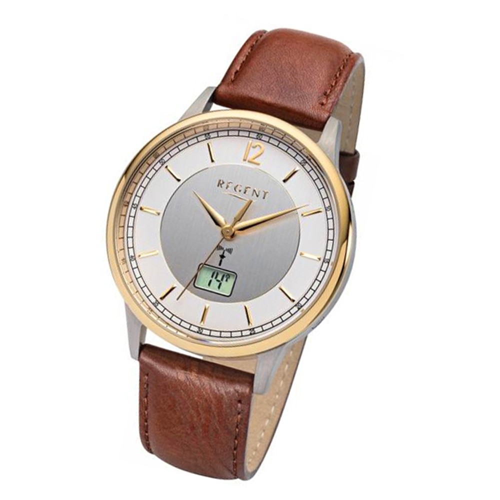 Regent Herren Funkuhr Analog-Digital FR-251 Funk-Uhr Leder braun URFR251