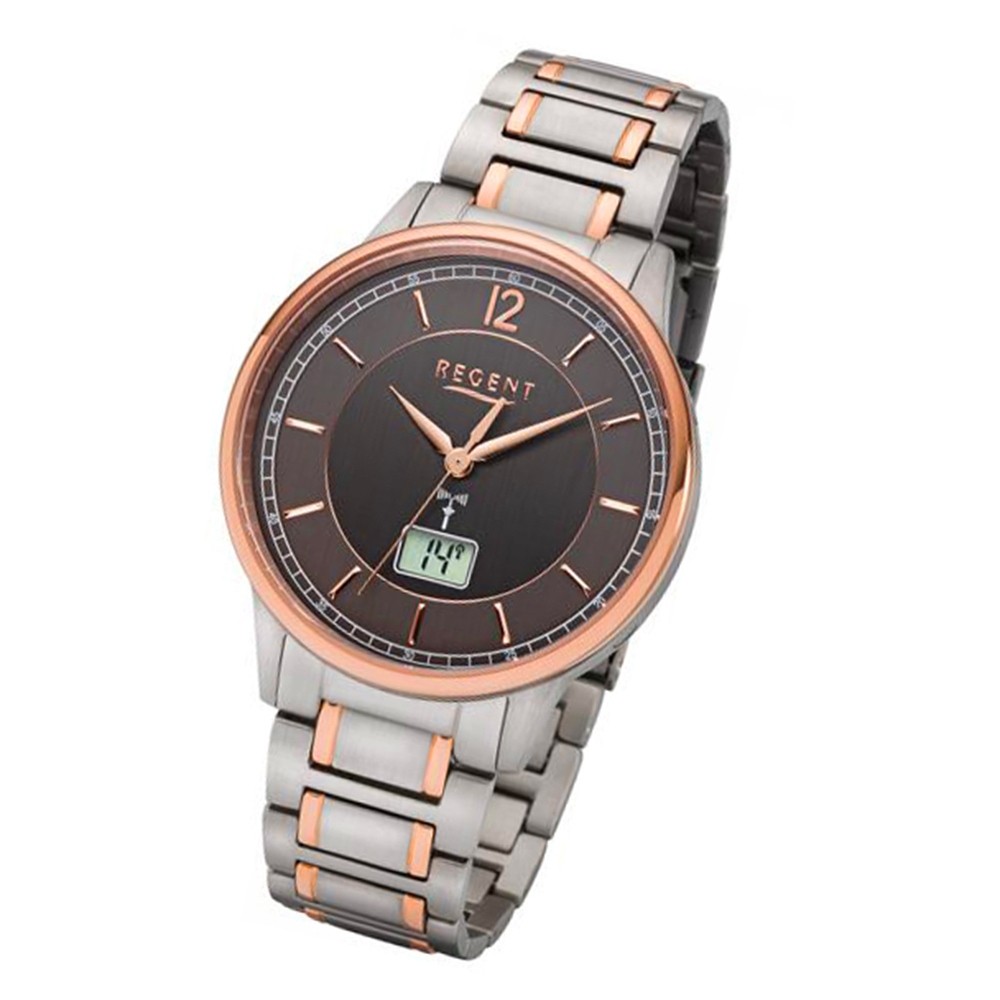 Regent Funkuhr Analog Digital FR-252 Funk-Uhr Titan silber rosegold URFR252