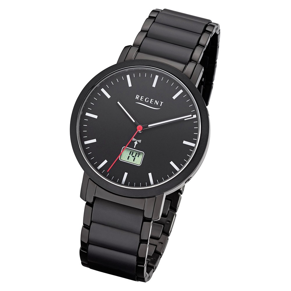 Regent Herren Funkuhr Analog-Digital FR-255 Funk-Uhr Metall schwarz URFR255