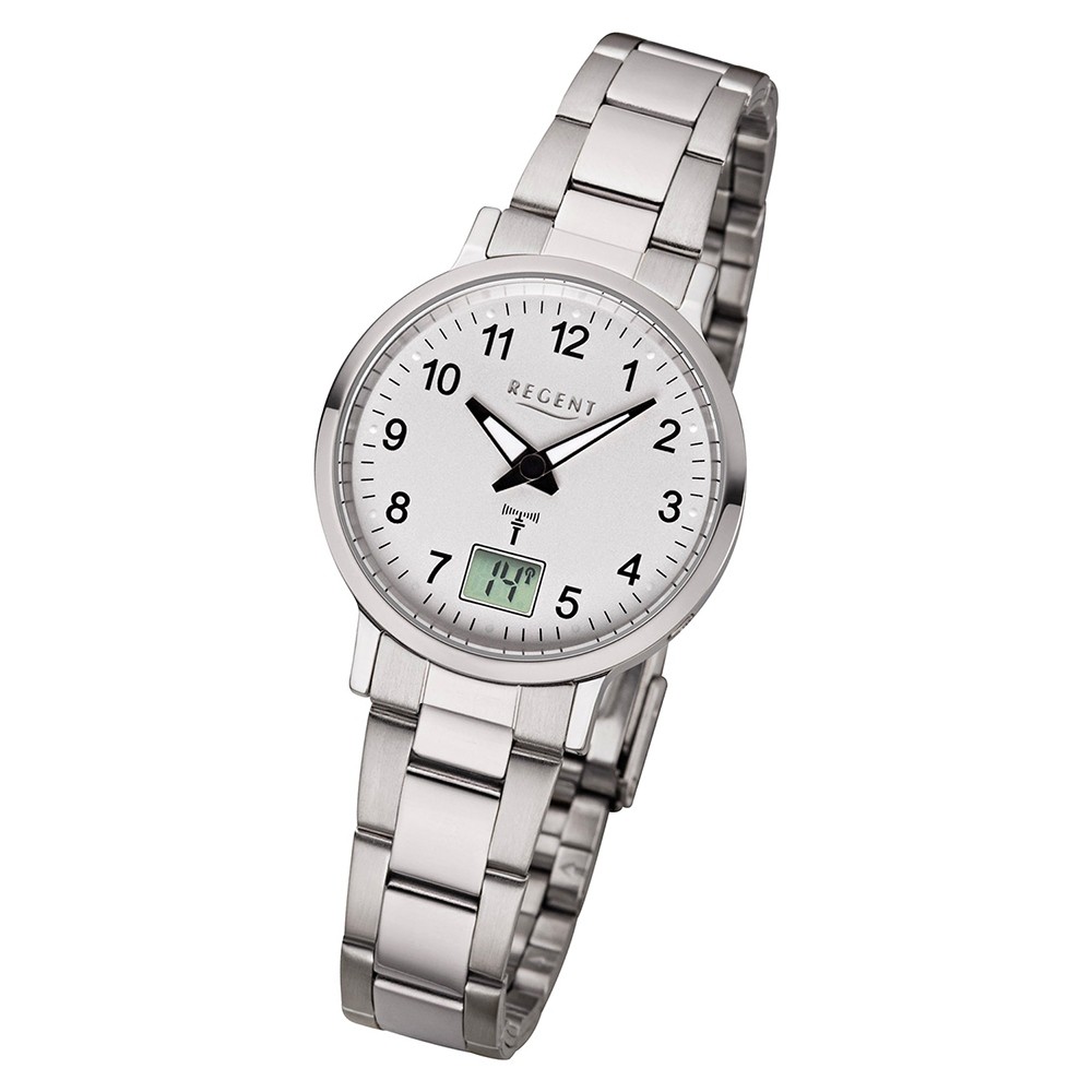 Regent Damen Funkuhr Analog-Digital FR-260 Funk-Uhr Metall silber URFR260