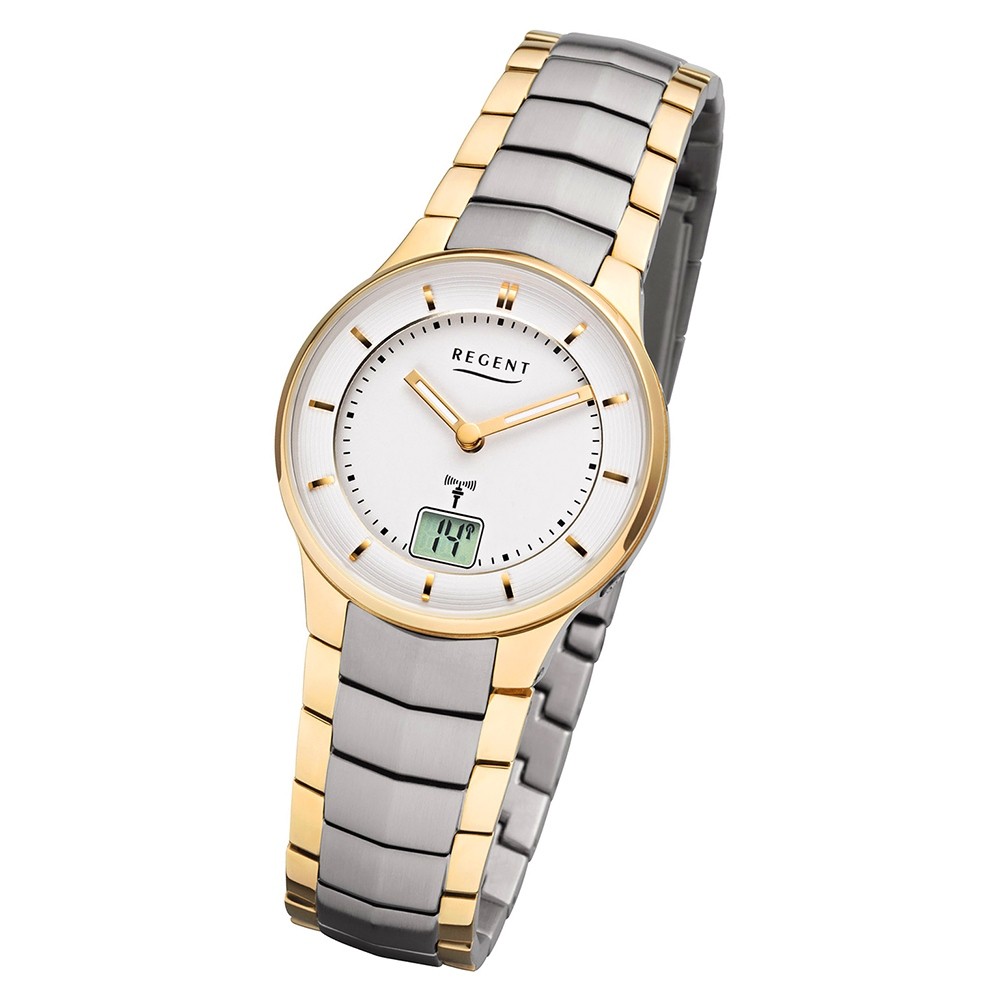 Regent Funkuhr Analog Digital FR-261 Funk-Uhr Metall gold silber URFR261