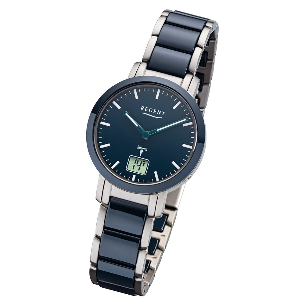 Regent Funkuhr Analog Digital FR-265 Funk-Uhr Metall blau silber URFR265