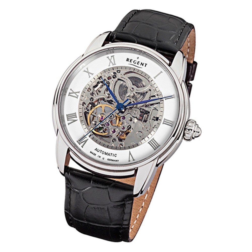 Regent Herren Armbanduhr Analog GM-1432 Automatik-Uhr Leder schwarz URGM1432