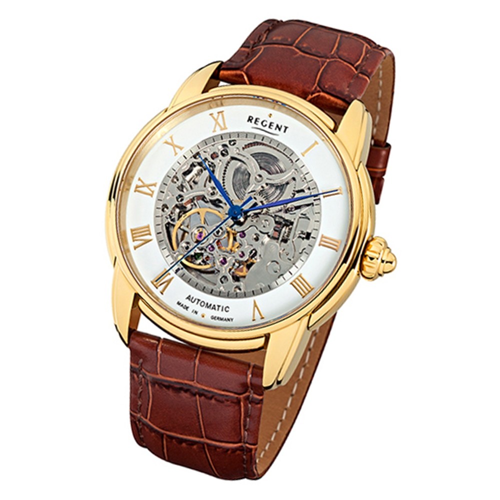 Regent Herren Armbanduhr Analog GM-1434 Automatik-Uhr Leder braun URGM1434