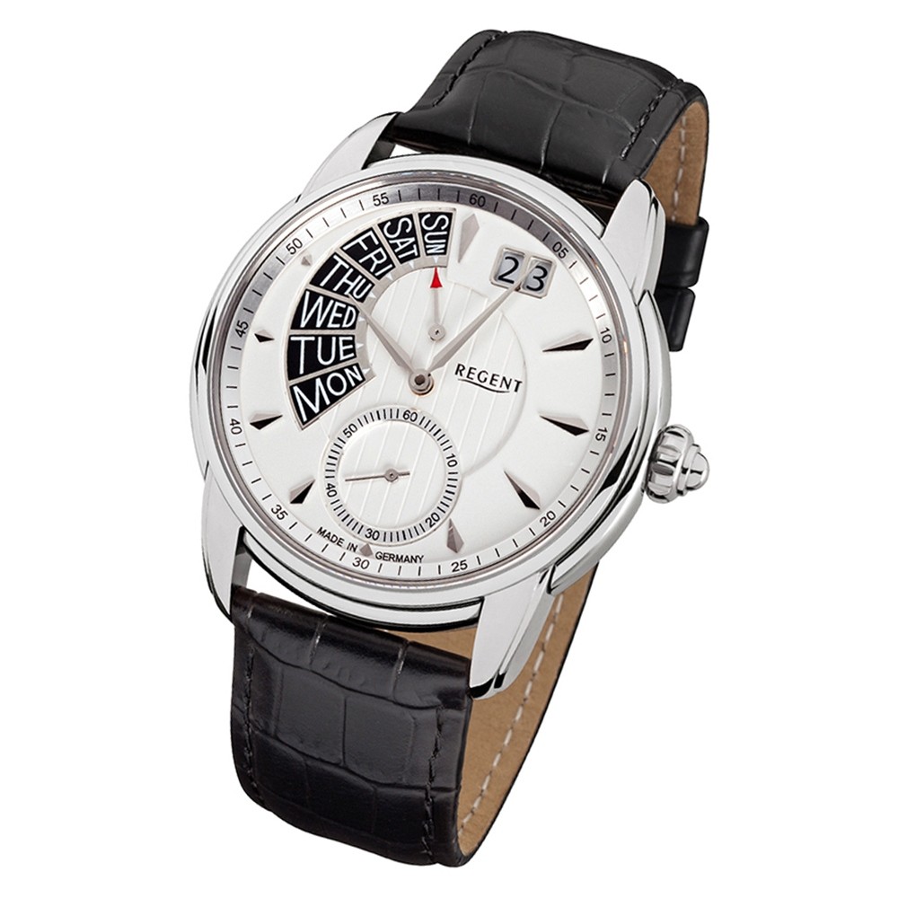 Regent Herren Armbanduhr Analog GM-1435 Quarz-Uhr Leder schwarz URGM1435