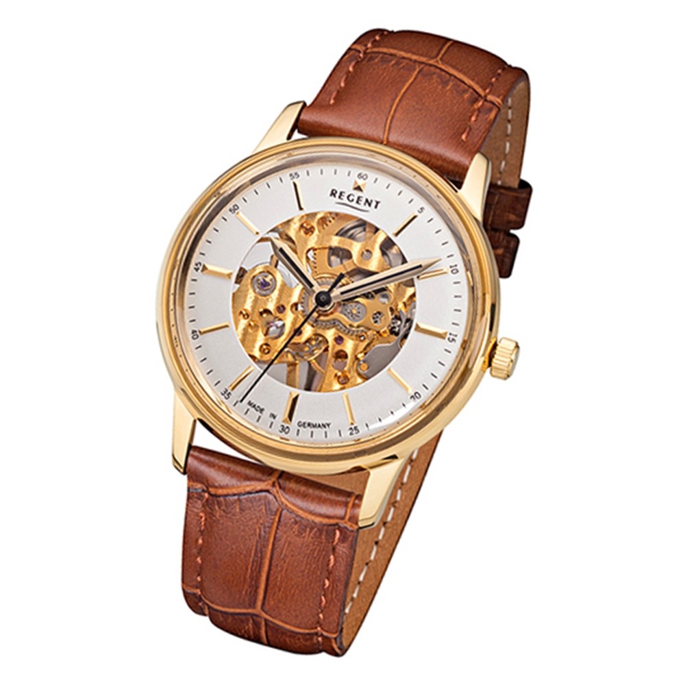 Regent Herren Armbanduhr Analog GM-1456 Handaufzug Leder braun URGM1456