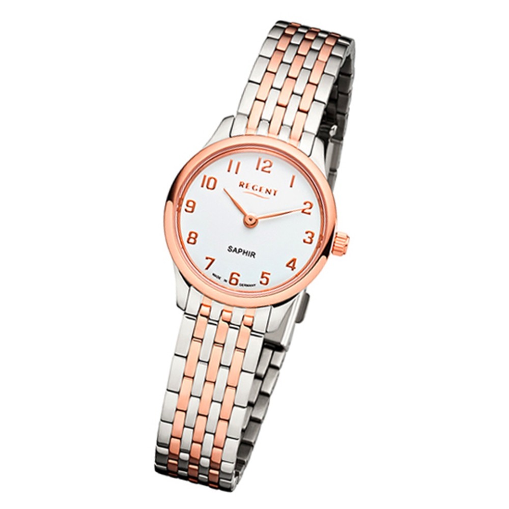 Regent Damen Armbanduhr Analog GM-1460 Quarz-Uhr Metall silber rosegold URGM1460