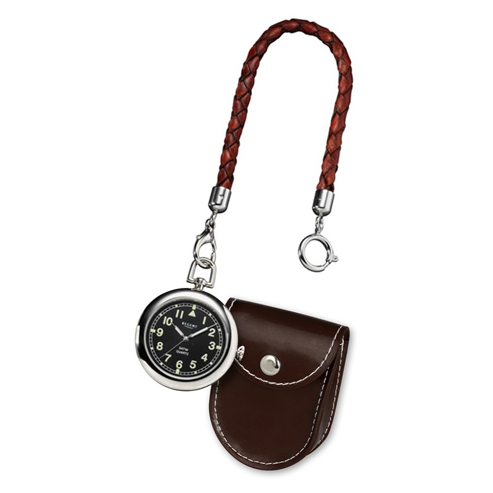 P-38 Taschenuhr Ledertäschchen Quarz-Uhr URP038 mit und Lederkette Herren Regent