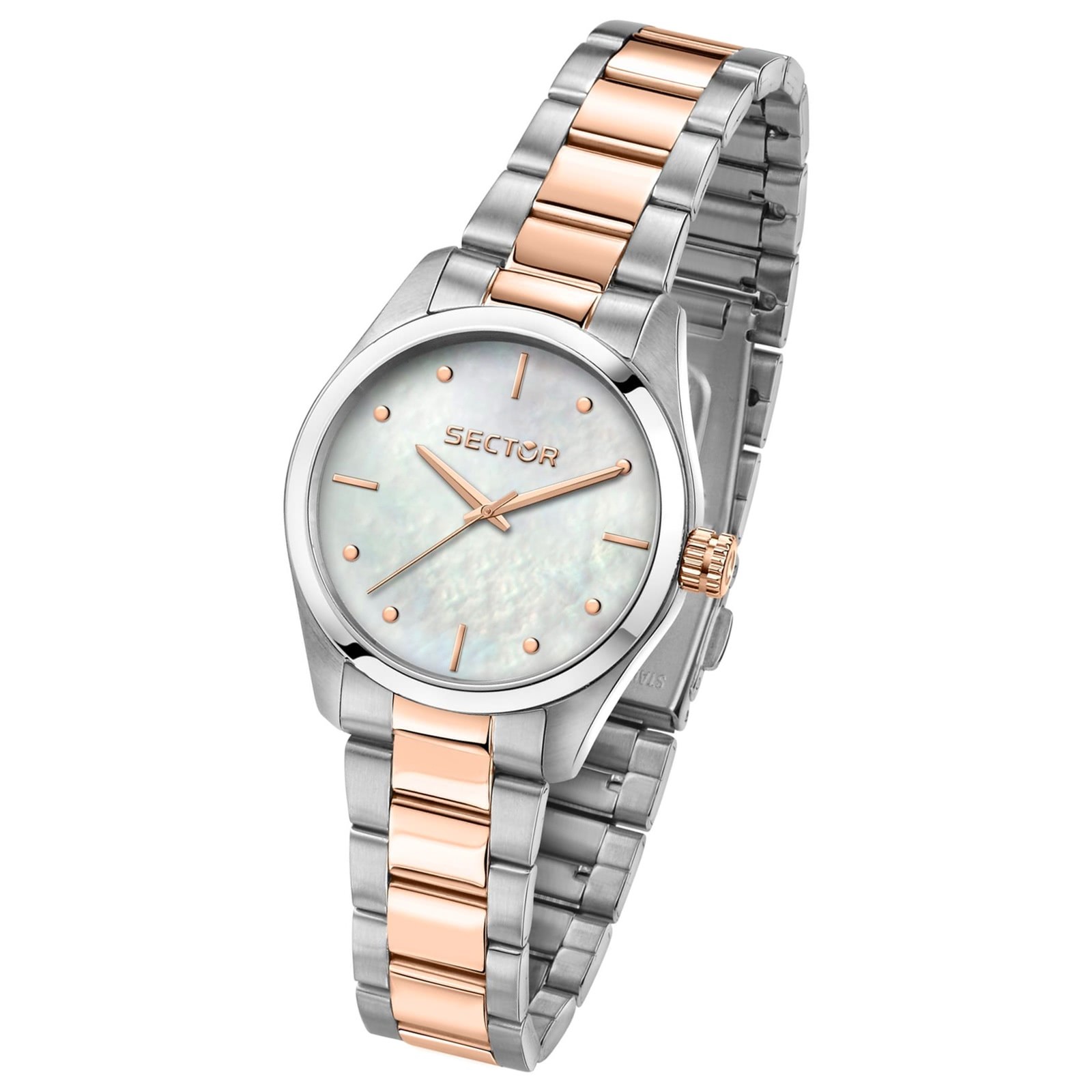 Sector Damen Armbanduhr Analog Edelstahlband silber rosé USE53578508