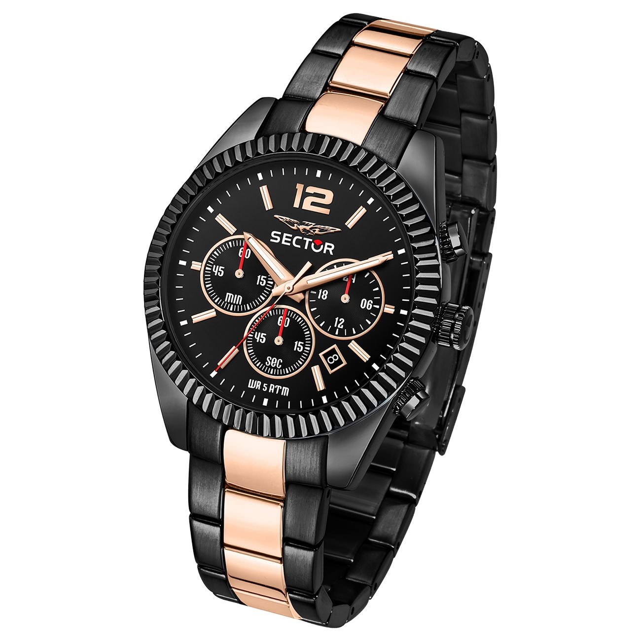 Sector Herren Armbanduhr Chrono Edelstahlband schwarz rosé USE73640026